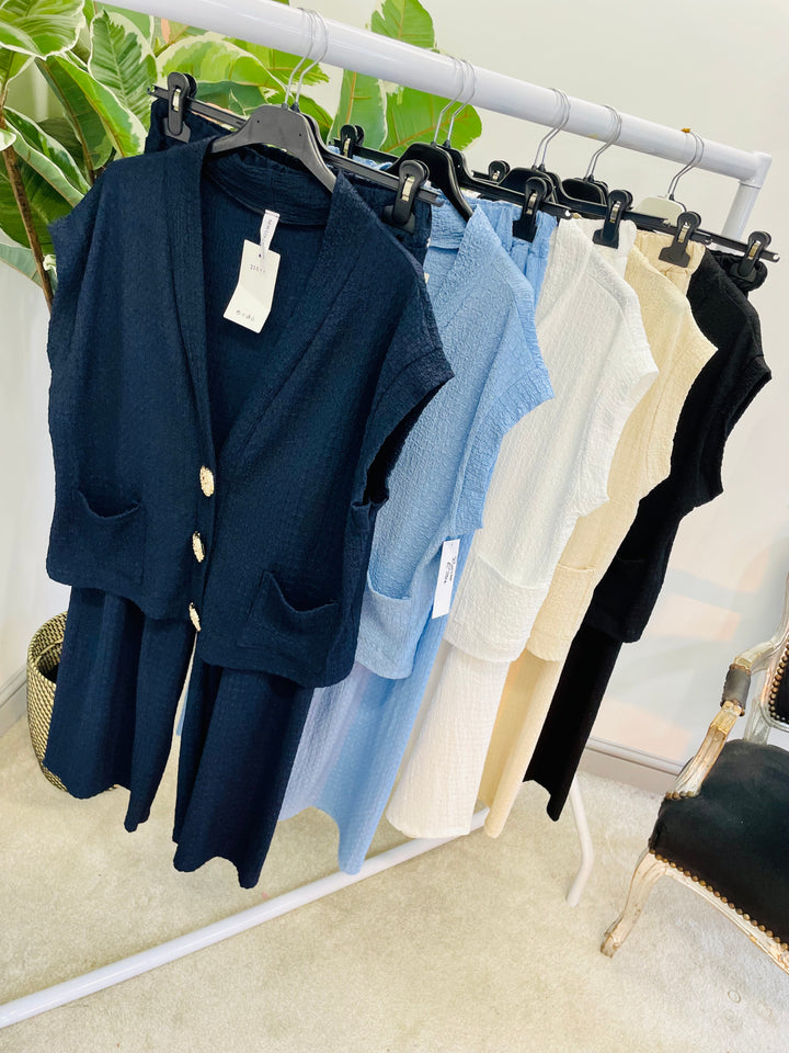 LADIES TROUSER CO ORD SET - BLACK, BLUE, NAVY, BEIGE, WHITE