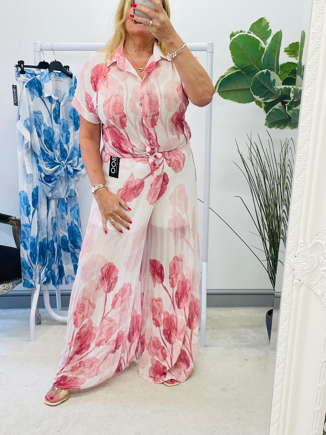 LADIES WOMENS CHIFFON SHEER BLOUSE TOP - PINK AND BLUE