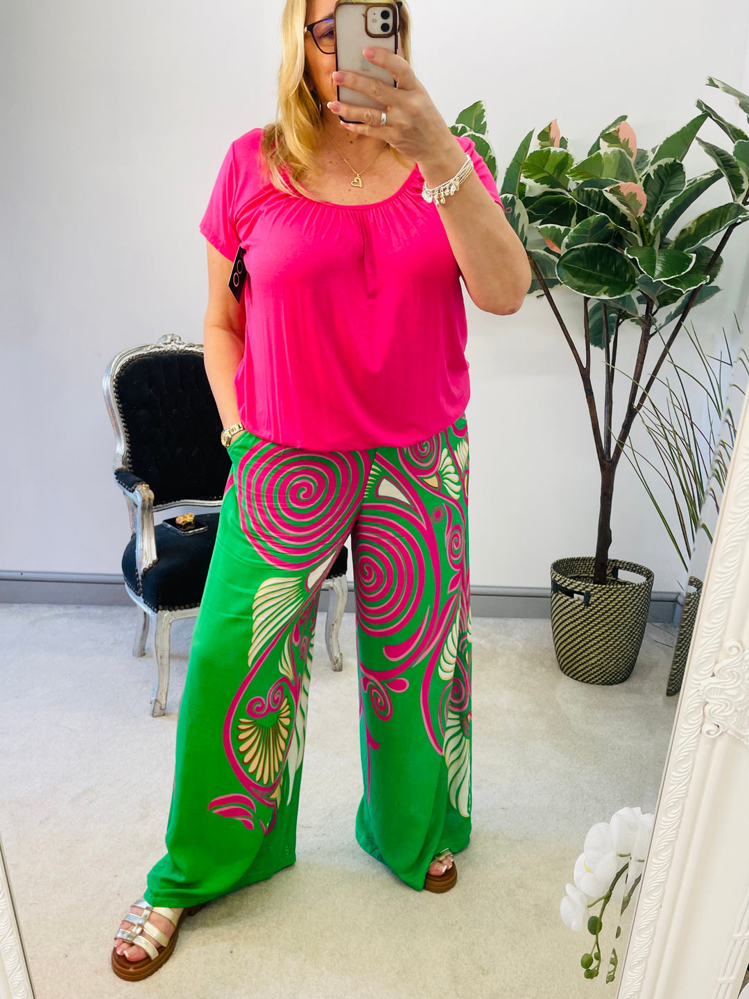 LADIES WOMENS GREEN WIDE LEG PALAZZO PANTS TROUSERS 