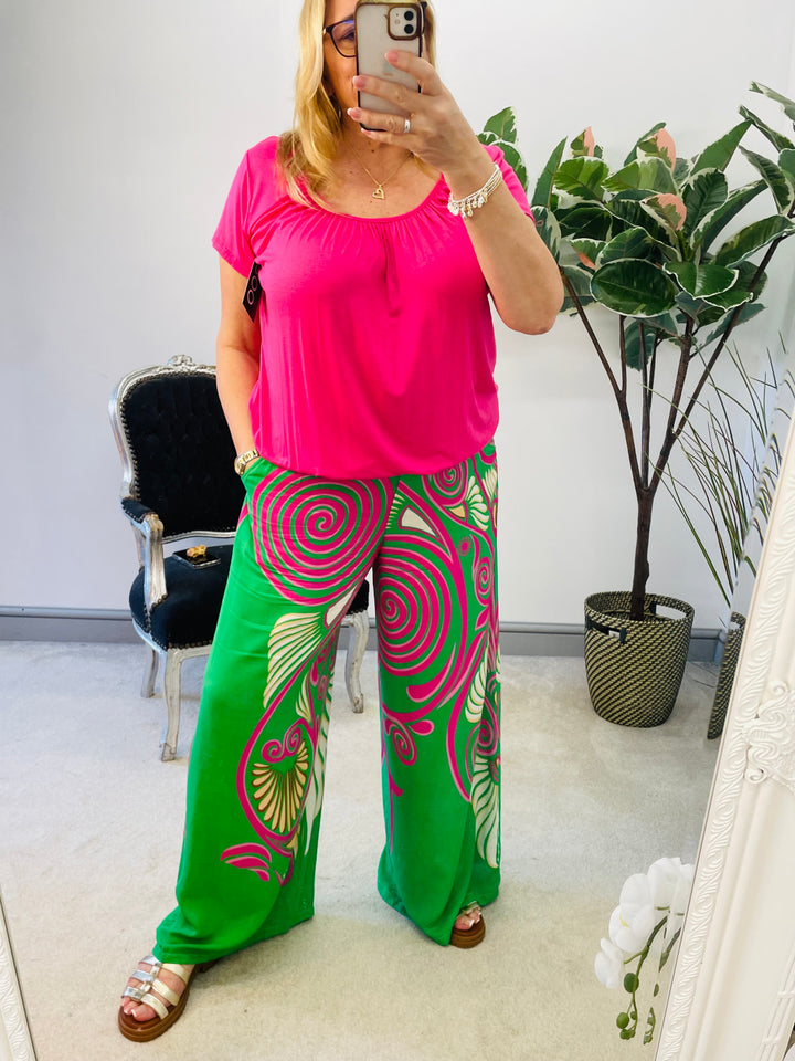 LADIES WOMENS GREEN WIDE LEG PALAZZO PANTS TROUSERS 
