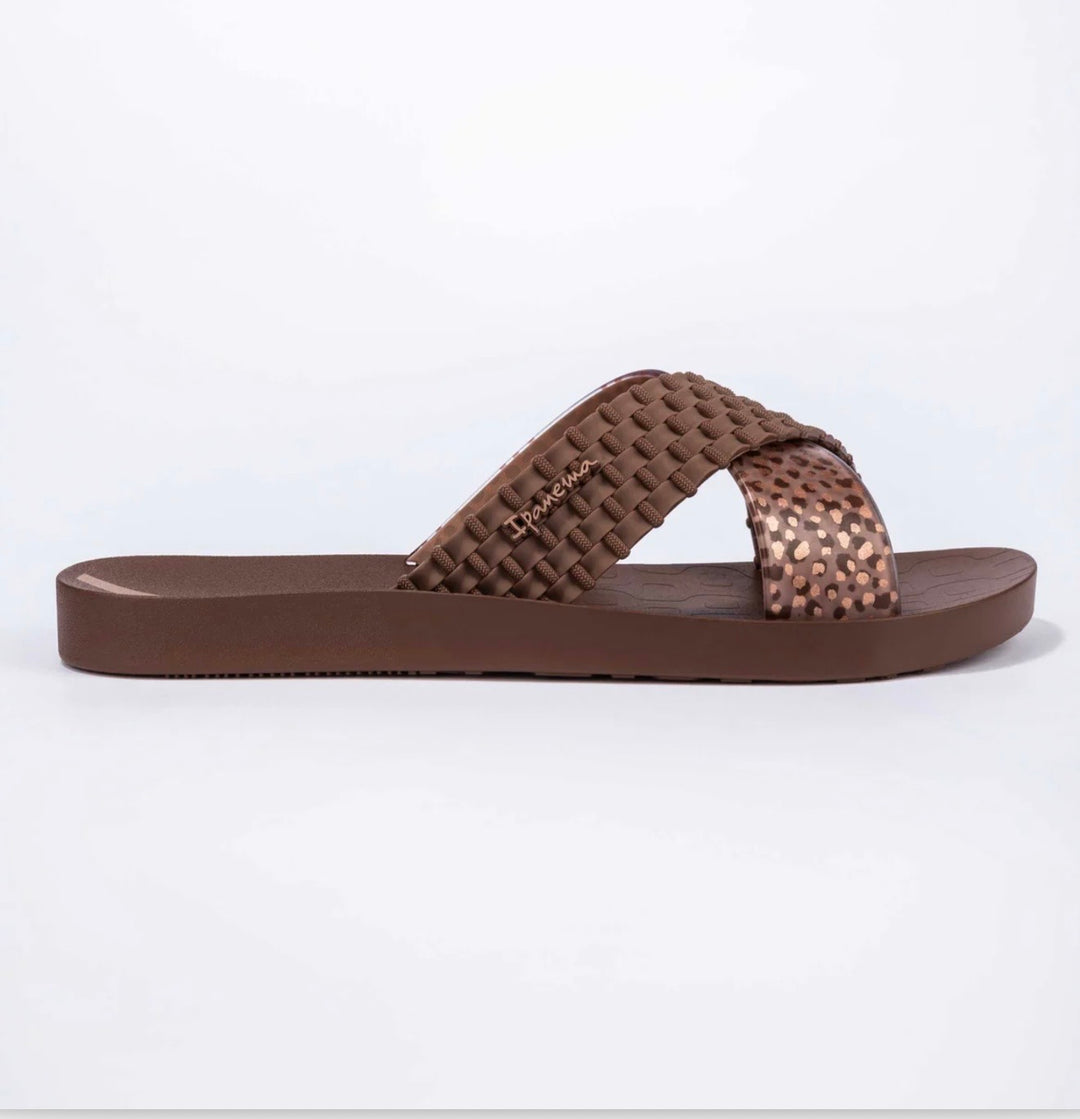 Ladies Ipanema Leopard Slider Sandals - brown, black, beige
