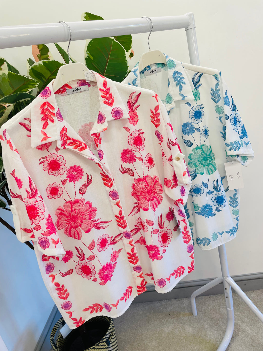 LADIES WOMENS FLORAL PRINT LINEN KIMONO TOP JACKET - PINK & BLUE