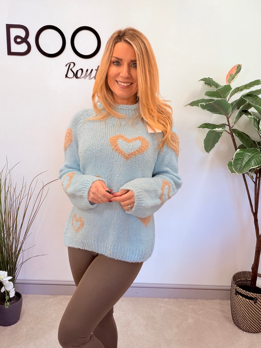 LADIES FASHION CHUNKY KNIT HEART JUMPER - PINK, BLUE, BEIGE & GREY