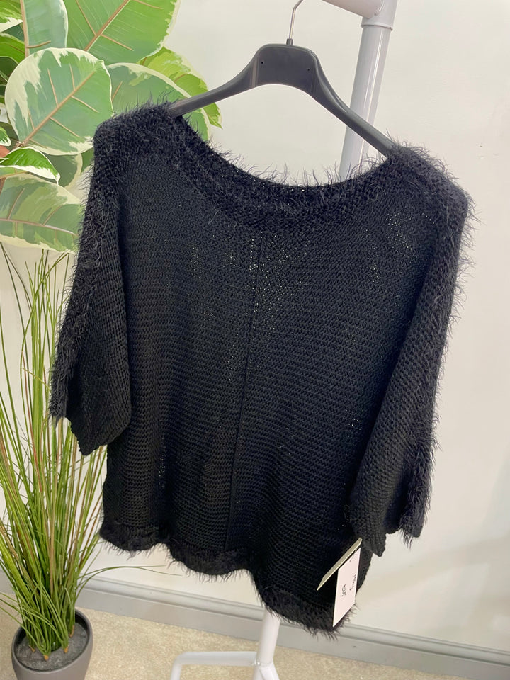 LADIES SOFT FLUFFY KNIT JUMPER - WHITE, BROWN, WINE, RED, BLACK, NAVY