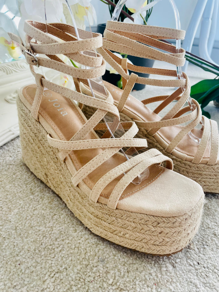 LADIES WOMENS SUMMER BEIGE STRAPPY FLATFORM SANDALS