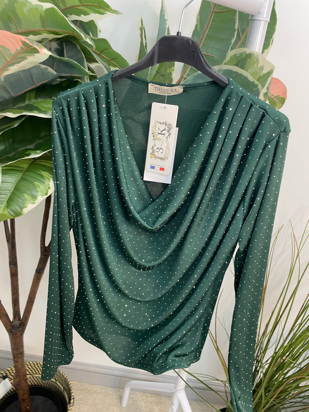 LADIES SPARKLY FESTIVE COWL NECK TOP - GREEN, NAVY, BLACK, BROWN