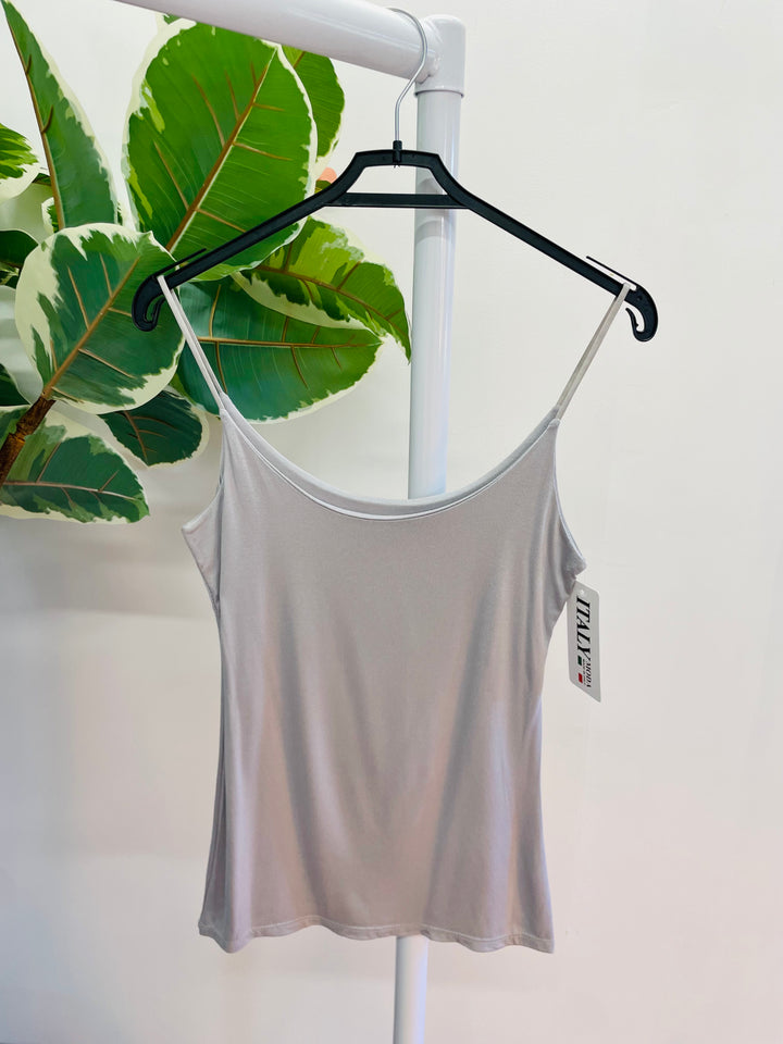 LADIES WOMENS LIGHT GREY STRAPPY DOUBLE LAYER CAMI UNDER LAYER TOP