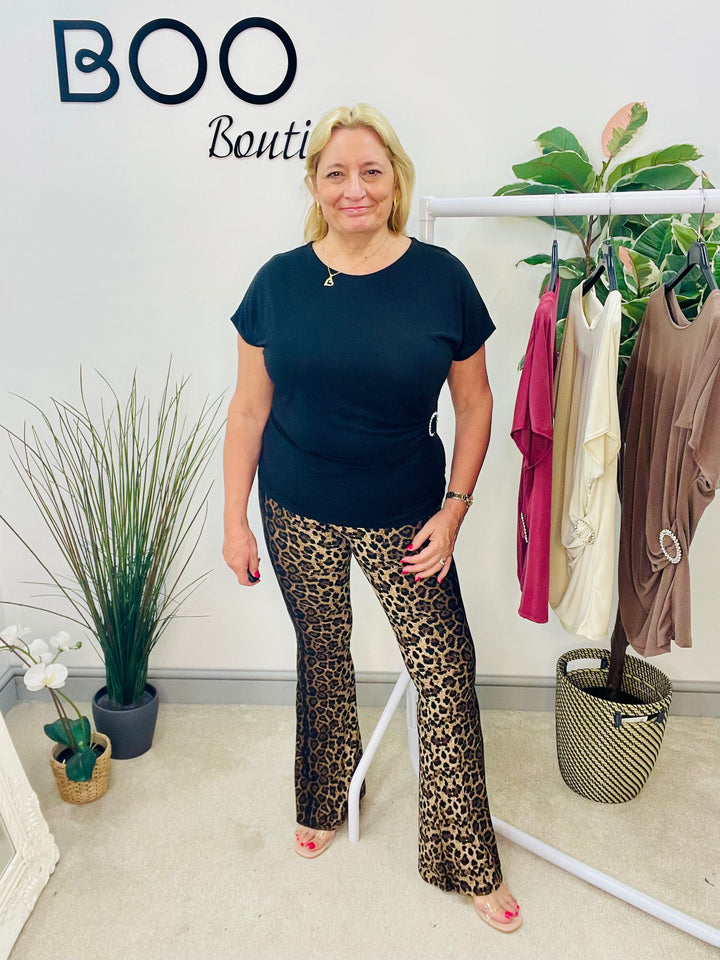 LADIES STRETCH RUCHE SIDE SHORT SLEEVE TOP - BURGUNDY, NAVY, BEIGE & BLACK