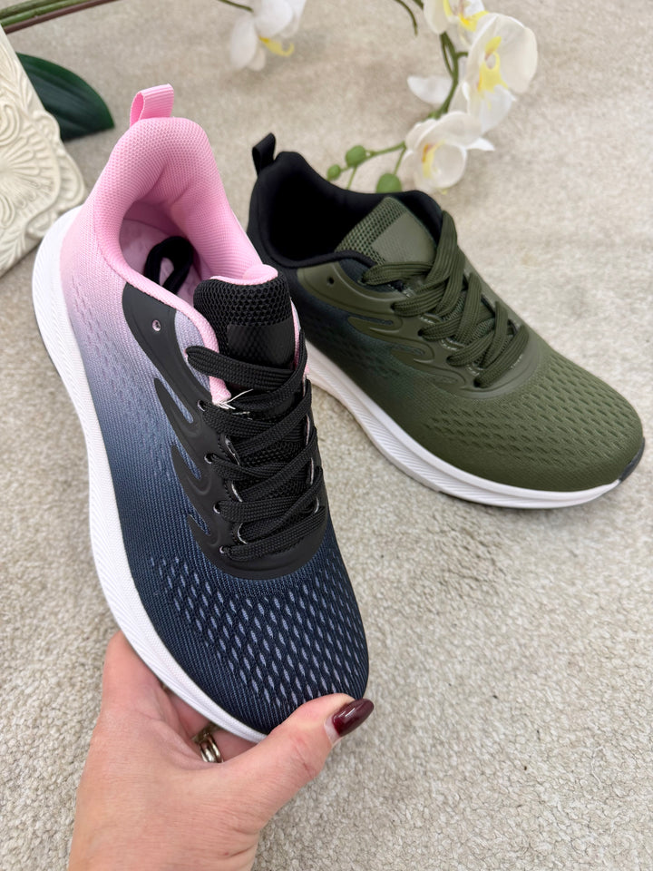 KHAKI & BLACK FABRIC COMFORT TRAINERS SHOES