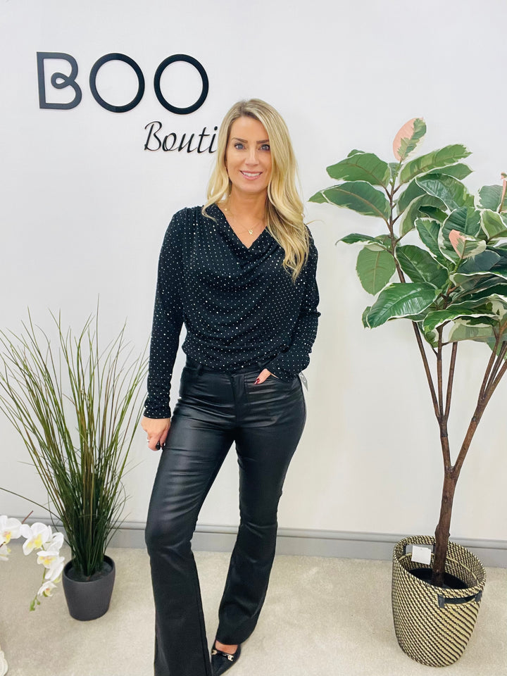 LADIES SPARKLY FESTIVE COWL NECK TOP - GREEN, NAVY, BLACK, BROWN