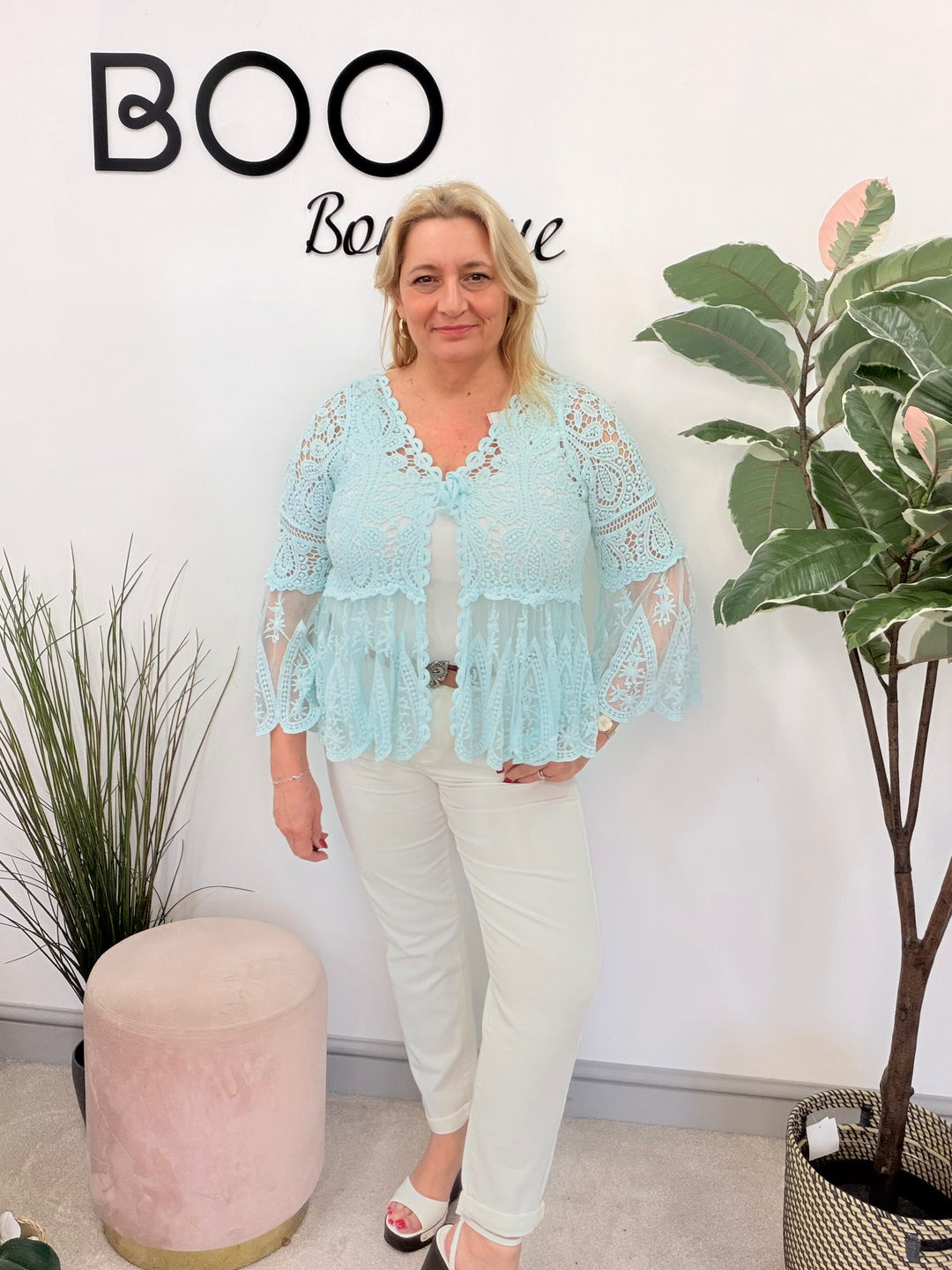 Ladies Fashion Crochet Bolero Cardigan Top - white, mint, aqua, lemon