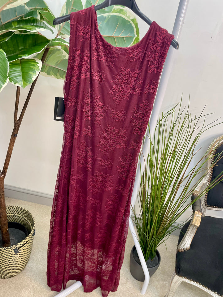 LADIES MESH NET SEXY PARTY MAXI DRESS - BERRY, BROWN & BLACK