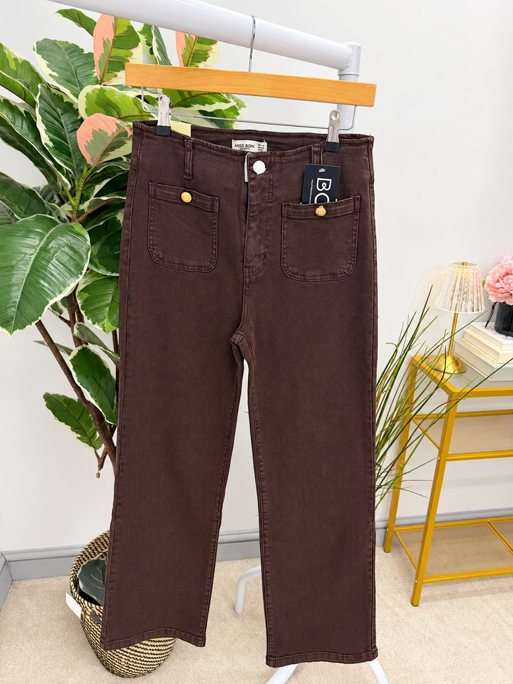 Women's fashion chocolate brown wide leg jeans