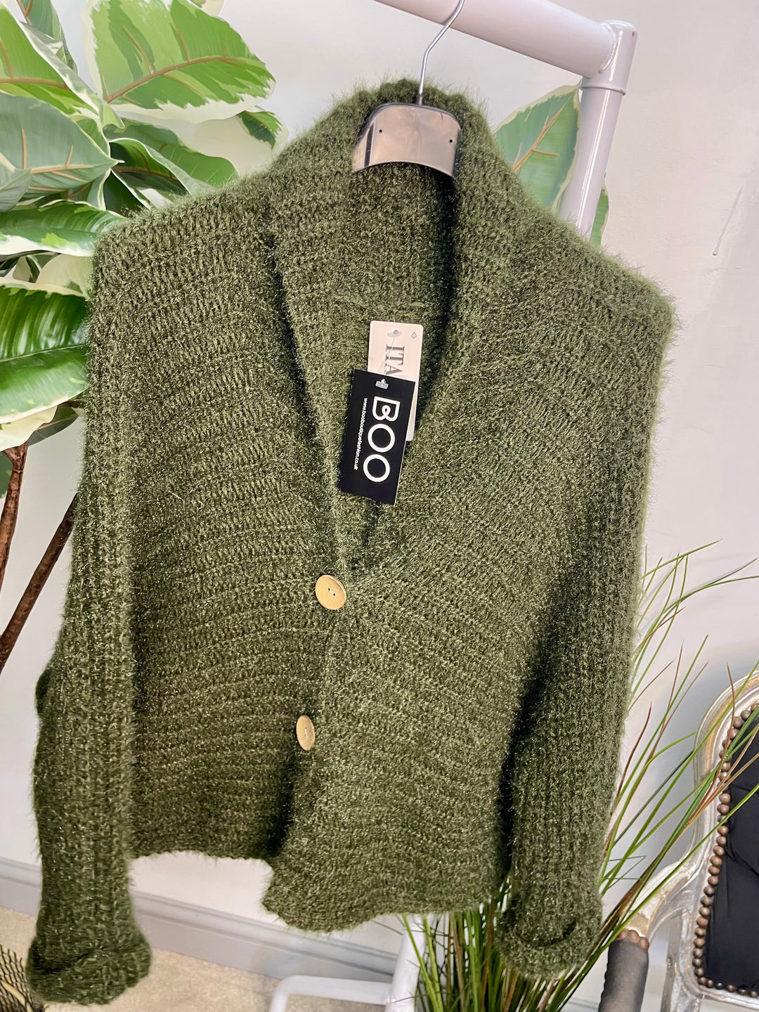 LADIES FLUFFY KNIT CARDIGAN - KHAKI, NAVY, GREY, BLACK, BEIGE, BROWN