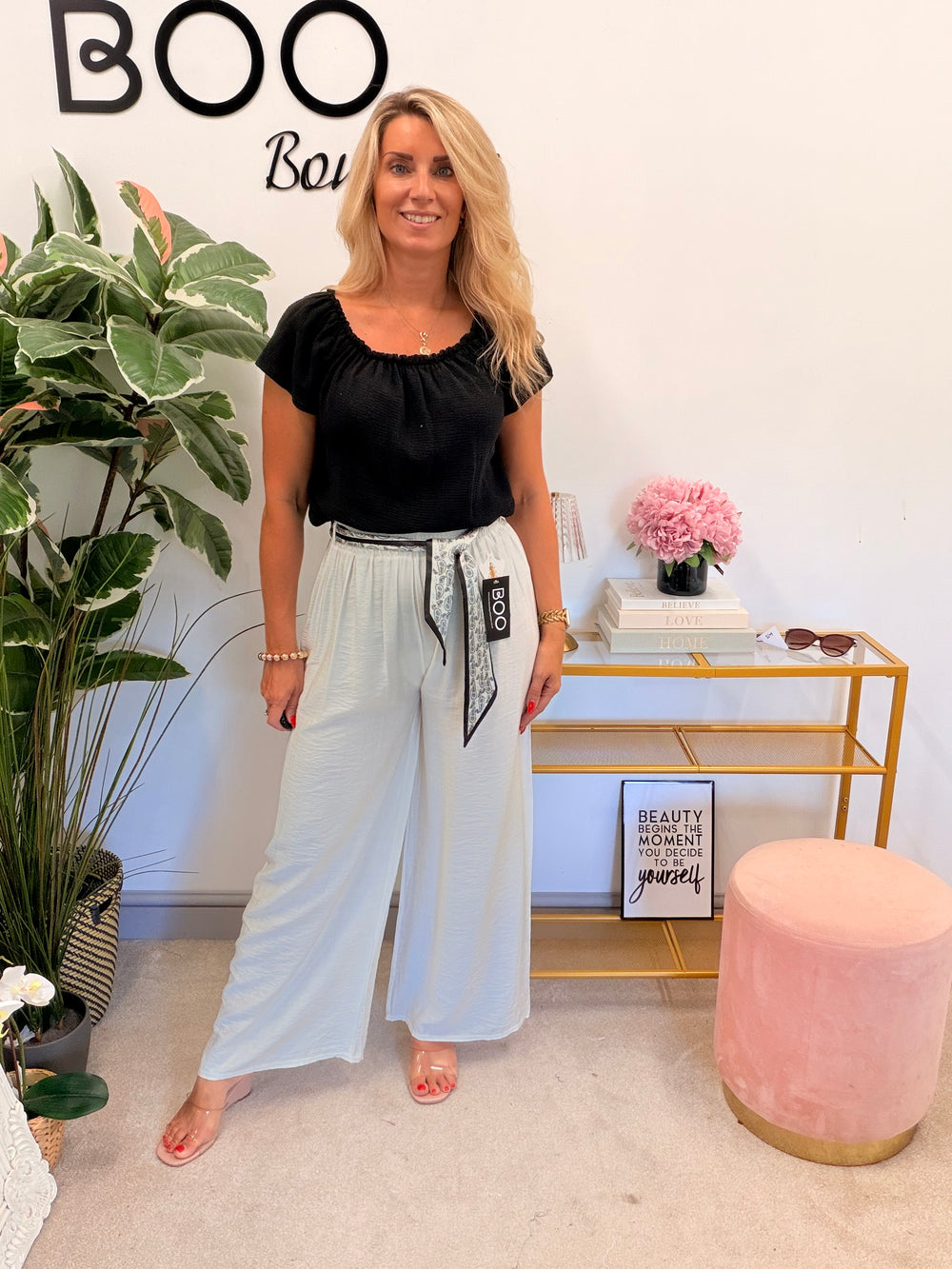 Ladies Wide Leg Trousers - Black, Pink, White, Khaki, Blue, Mocha, Beige
