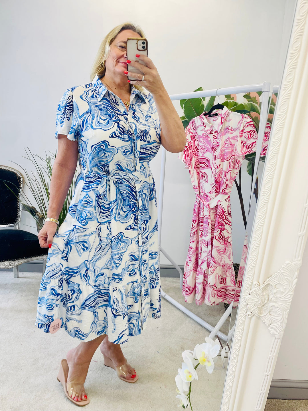 LADIES BLUE SHIRT STYLE SUMMER MIDI DRESS