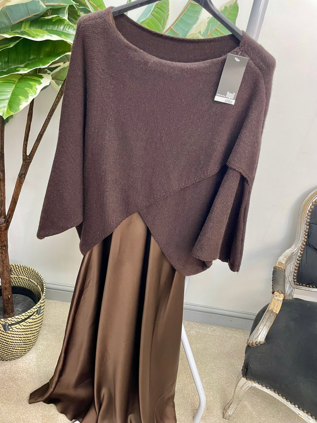 LADIES SATIN DRESS & JUMPER SET - BLACK, BROWN, BURGUNDY