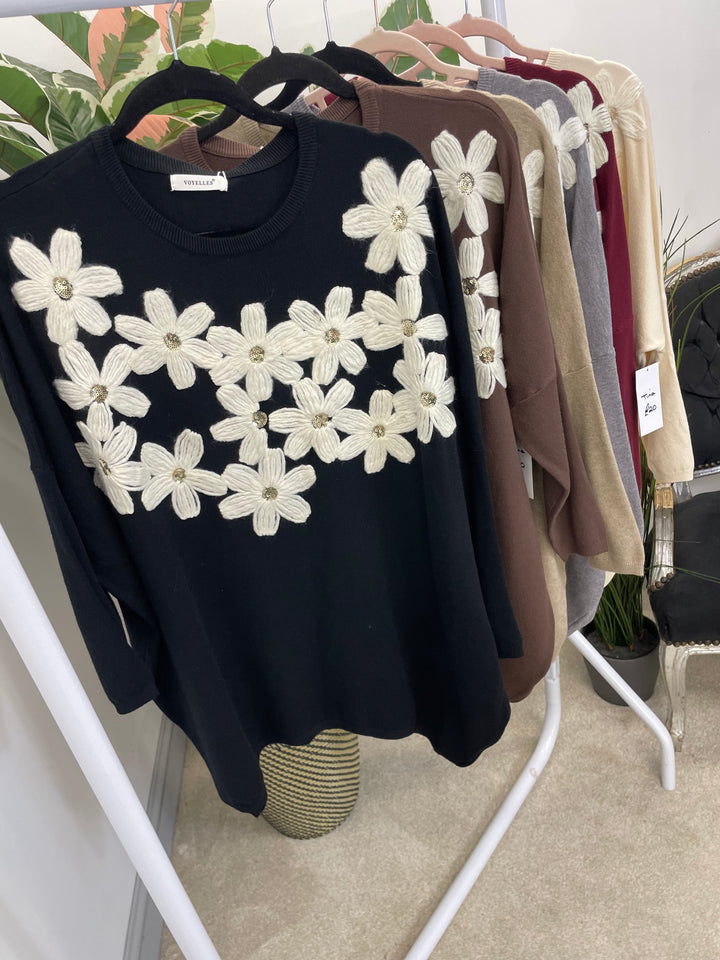 LADIES EMBROIDERED OVERSIZE LOOSE FIT JUMPER