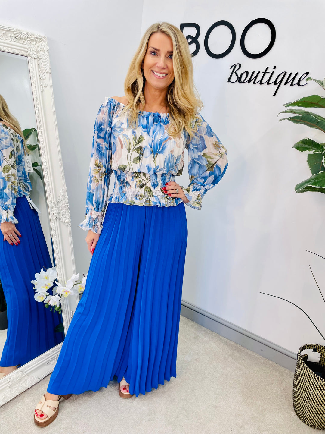 LADIES WOMENS PLEATED WIDE LEG PALAZZO CULOTTE TROUSERS - ROYAL BLUE, NAVY, BLACK, CAMEL, GREEN