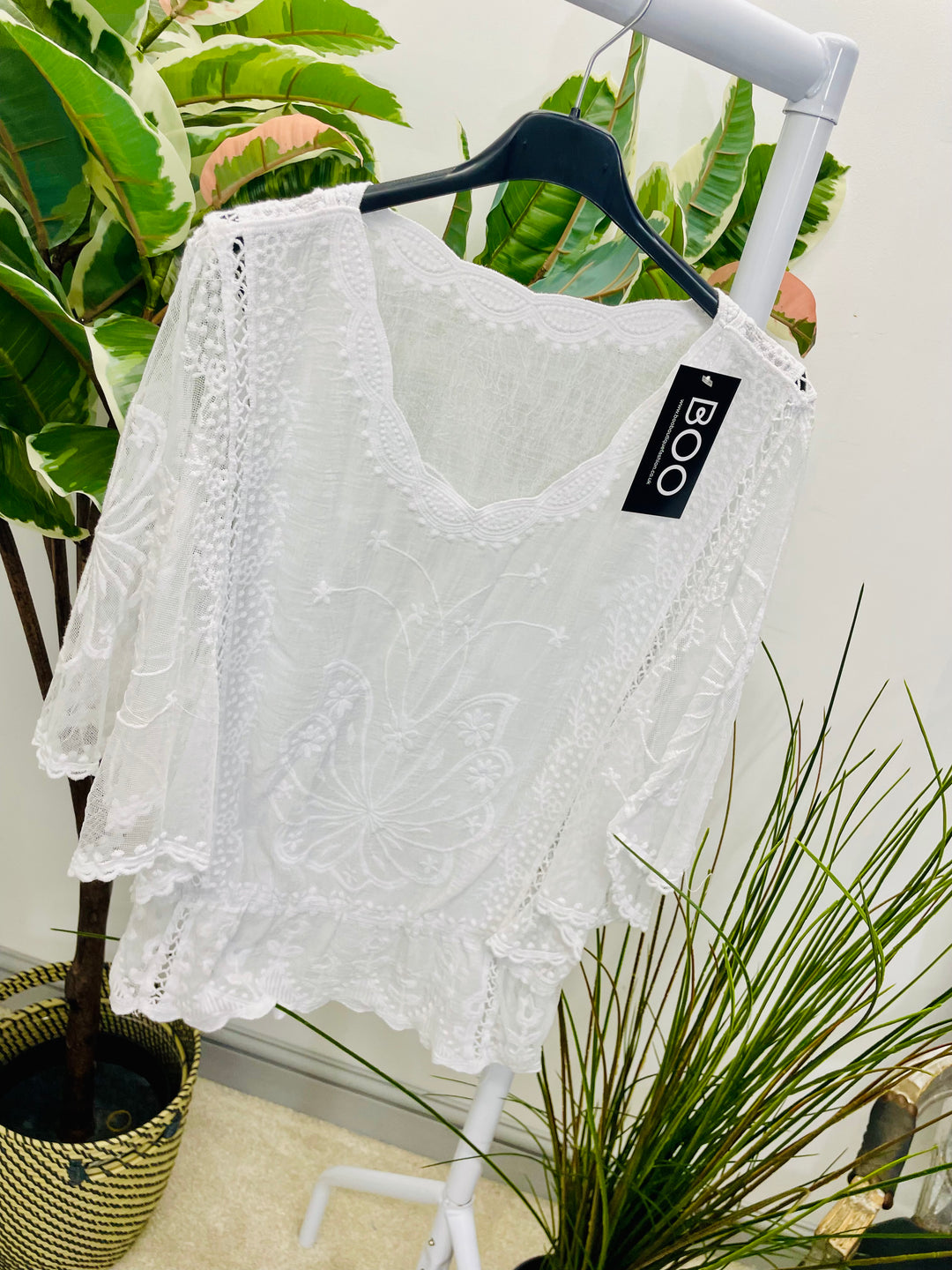 LADIES PRETTY LACY SUMMER BOHO TOP - WHITE, BEIGE & BROWN