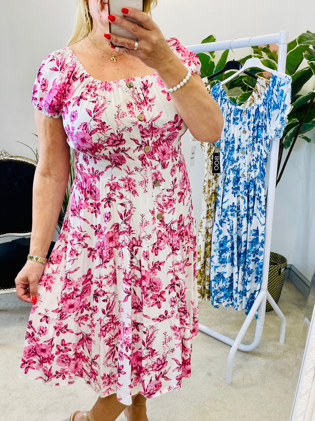 LADIES SUMMER DAY DRESS - PINK, BLUE & BROWN