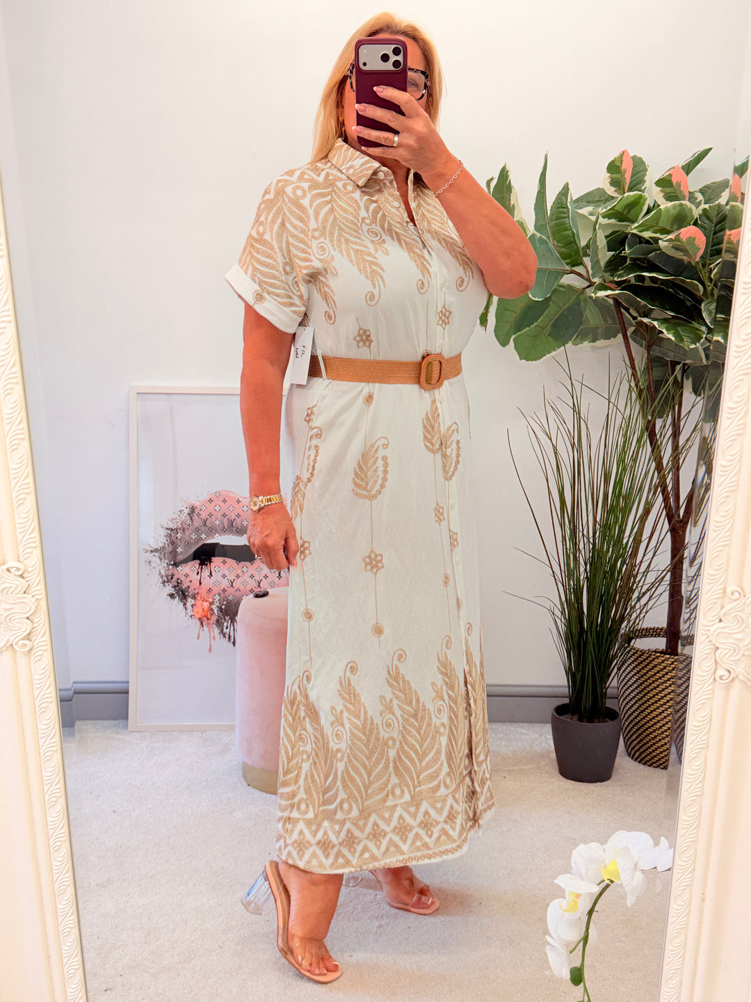 Ladies Fashion White Shirt Style Maxi Dress