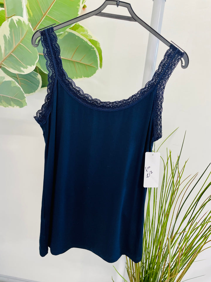 LADIES LACE EDGE SUMMER CAMI VEST TOP - 9 COLOURS
