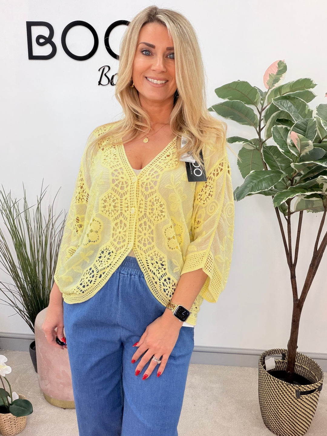 Ladies Fashion Crochet Bolero Top - white, beige, pink, lemon & turquoise