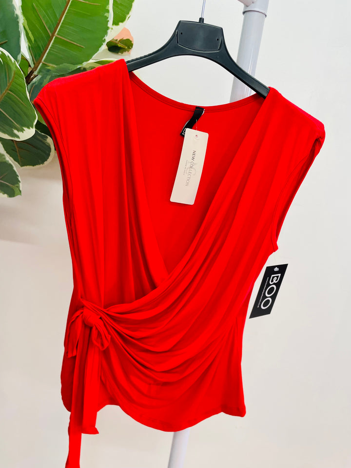 LADIES WOMENS JERSEY WRAP TOP - RED, BLACK, BEIGE, CREAM, NAVY, KHAKI