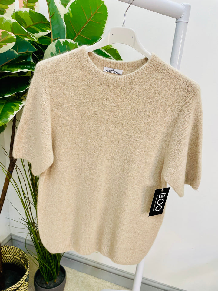 LADIES SOFT KNIT SHORT SLEEVE JUMPER BEIGE