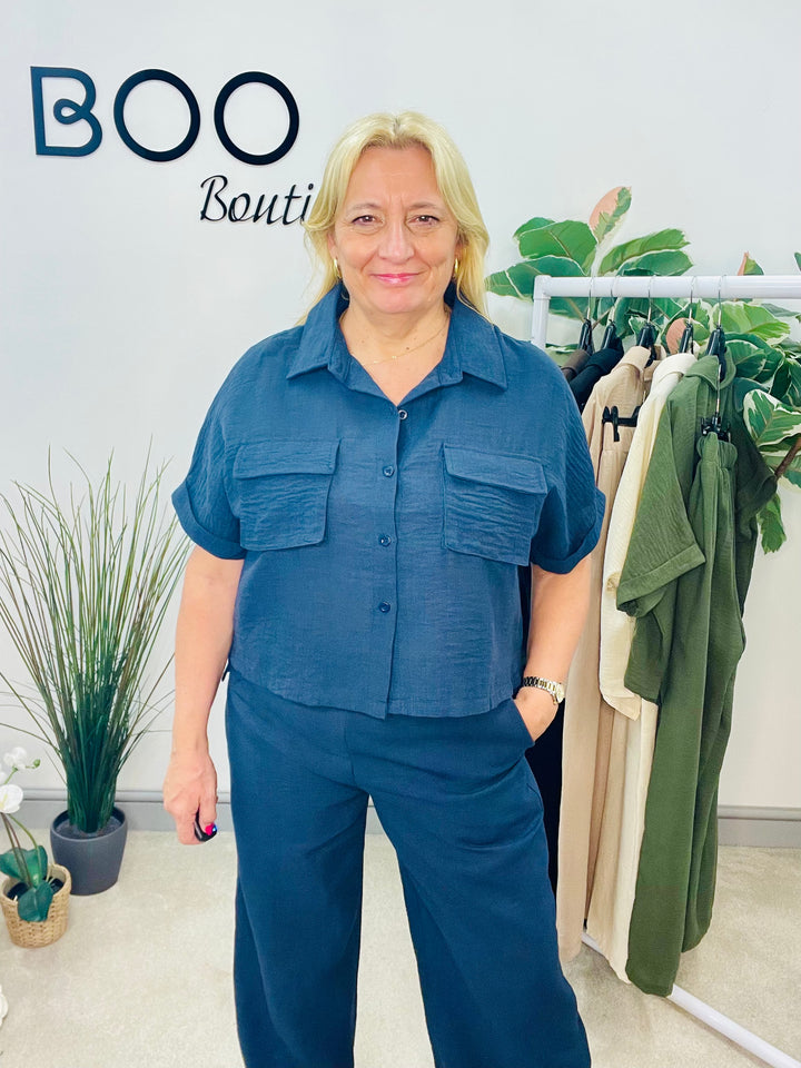 LADIES WIDE LEG TROUSER, CARGO TOP CO ORD SET - KHAKI, BLACK, BROWN, NAVY, CREAM, BEIGE