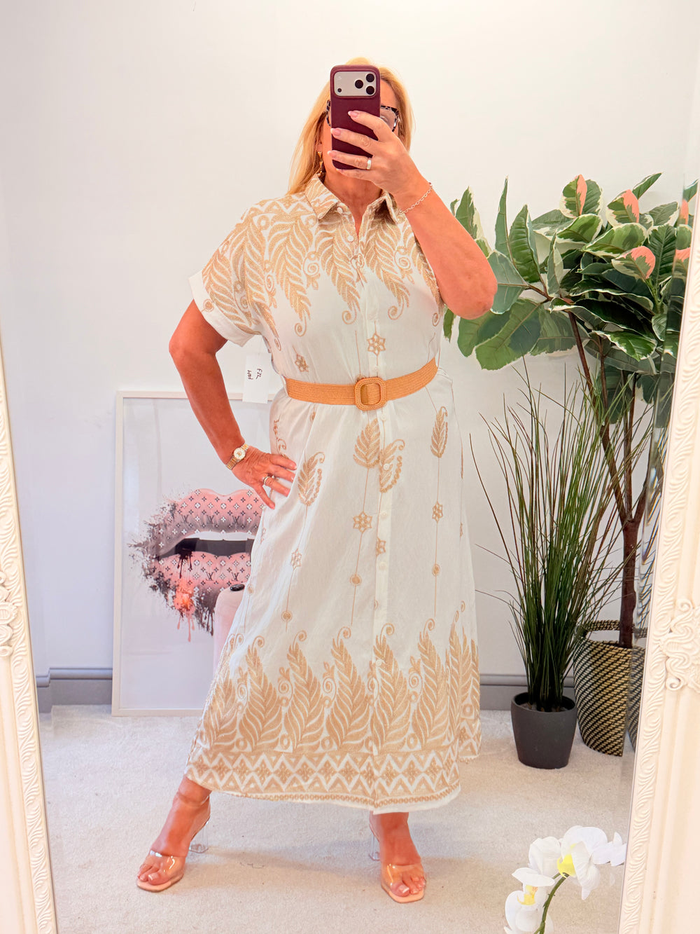 Ladies Fashion White Shirt Style Maxi Dress