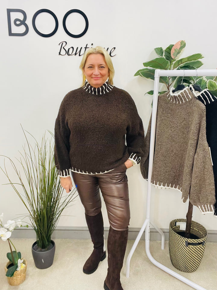 LADIES CHUNKY KNIT BAGGY JUMPER - BROWN, MOCHA, BLACK