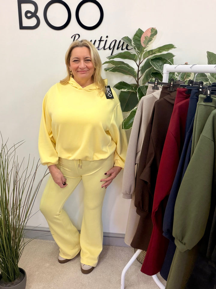 Ladies Fashion Flared Leg Tracksuit Co ord set lemon