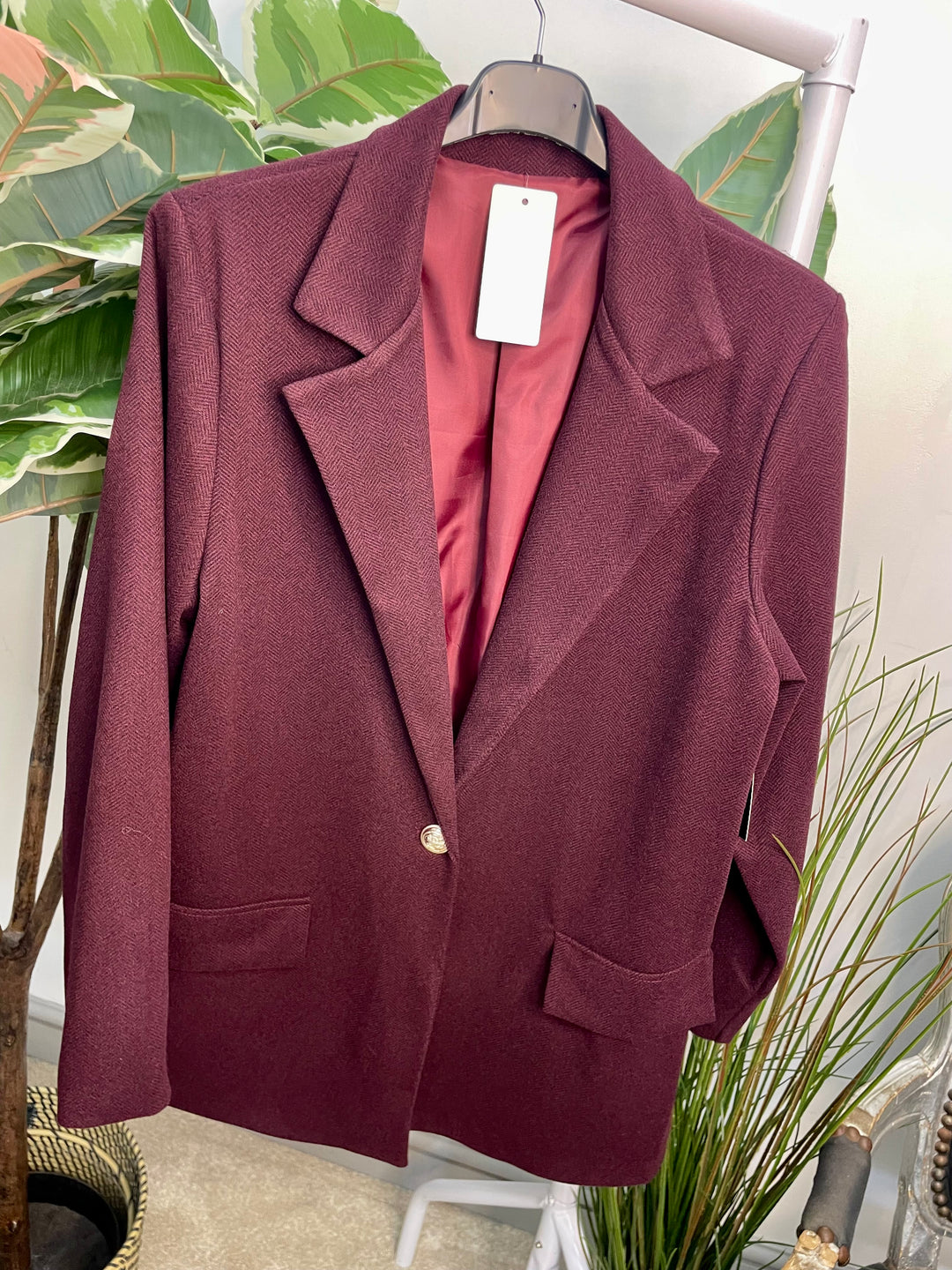 LADIES HERRINGBONE FASHION BLAZER - PLUM, GREY, BEIGE & BROWN