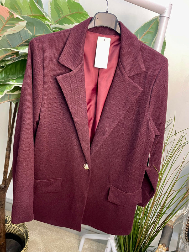 LADIES HERRINGBONE FASHION BLAZER - PLUM, GREY, BEIGE & BROWN