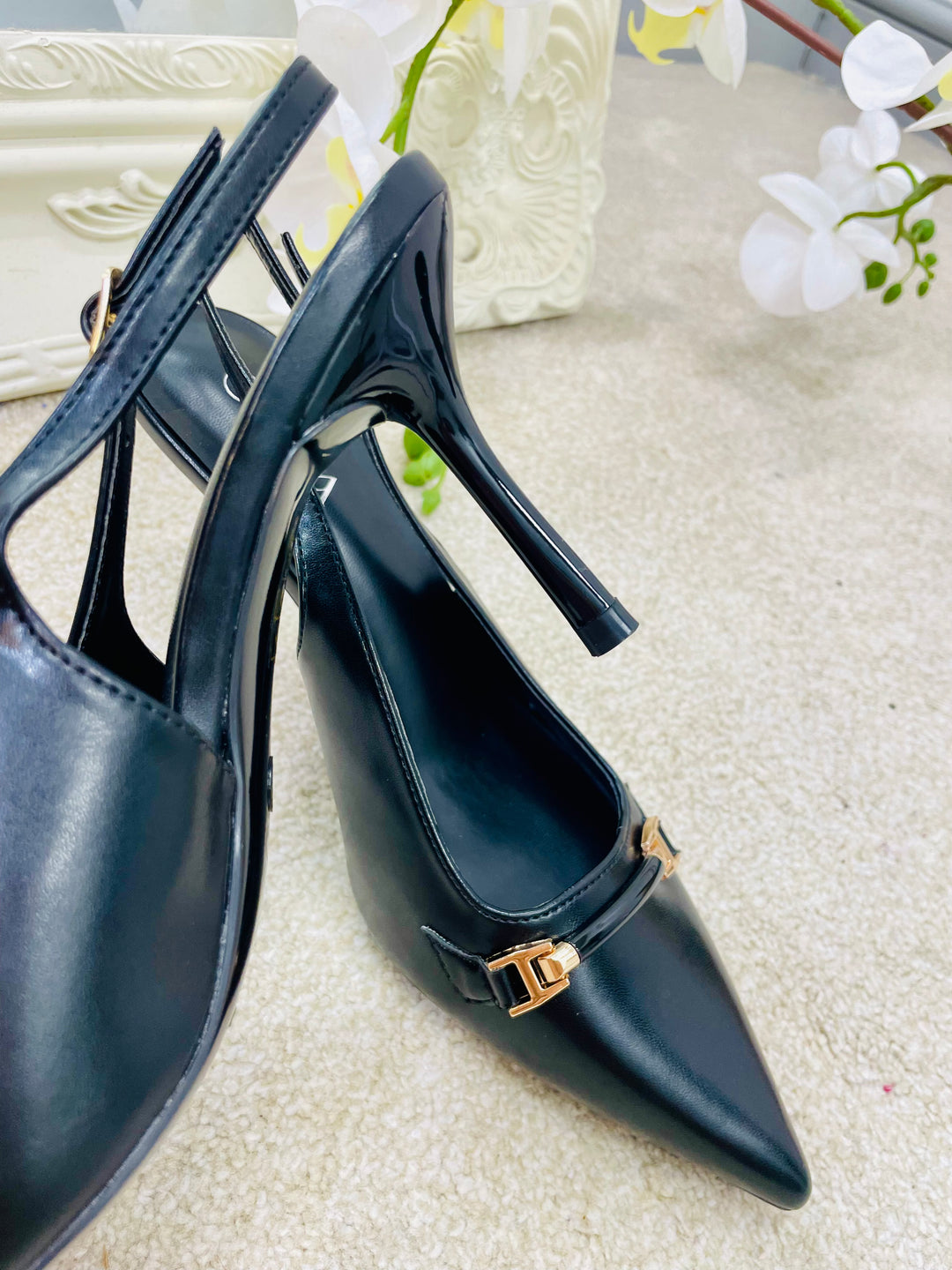 BLACK STILETTO HEEL SHOES ( 1019 )