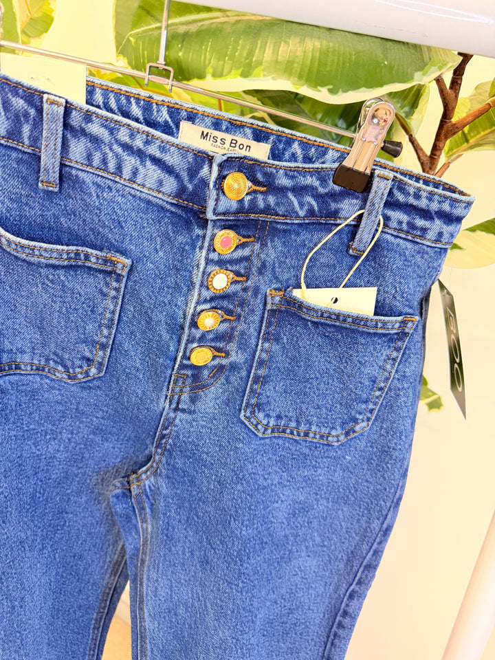Ladies Blue Denim Wide Leg Jeans