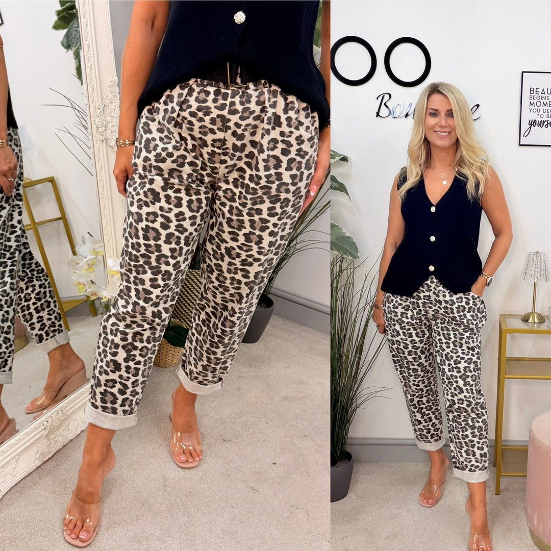 Ladies Fashion Leopard Print Stretch Magic Trousers