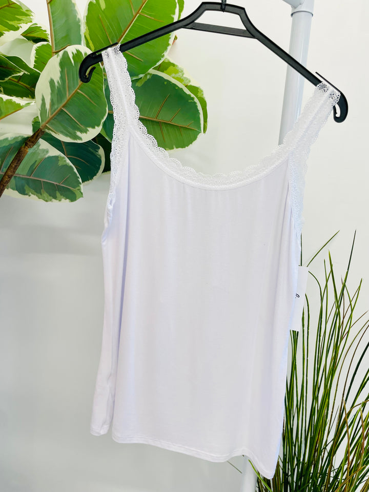 LADIES LACE EDGE SUMMER CAMI VEST TOP - 9 COLOURS