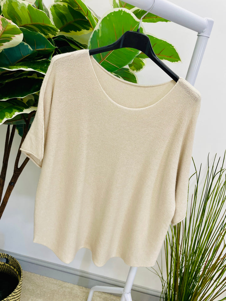 LADIES SOFT KNIT BATWING JUMPER - BLACK, KHAKI, BEIGE, WHITE, CAMEL, BROWN
