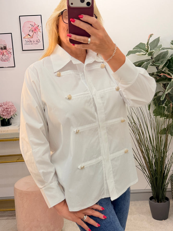 Ladies Fashion White Cotton Military Shirt