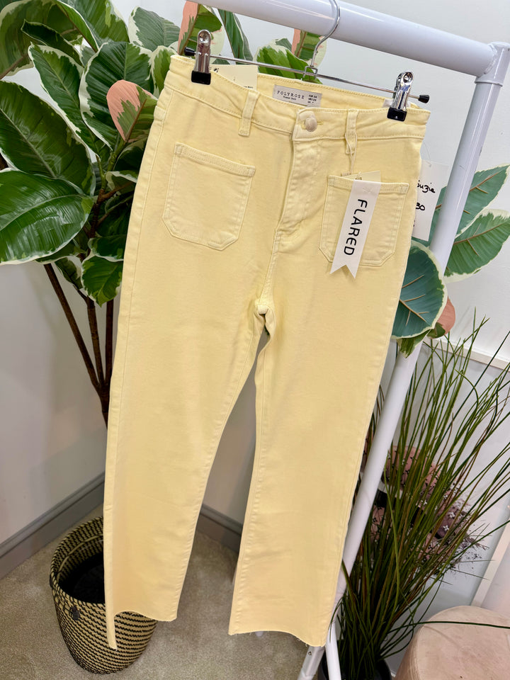Ladies Fashion Lemon Yellow Ankle Grazer Jeans