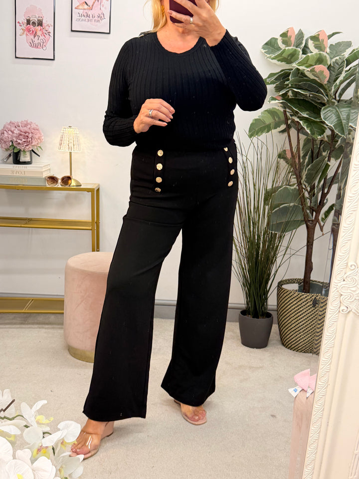 Ladies Fashion Smart Wide Leg Black Trousers