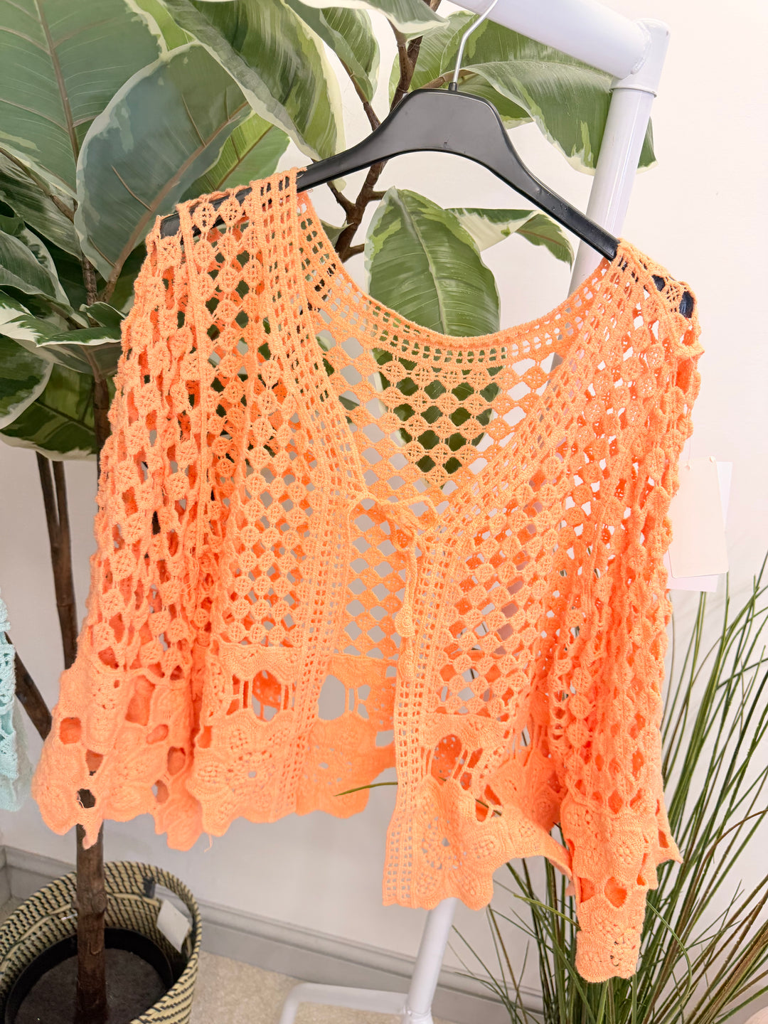 Ladies Fashion Crochet Bolero Cardigan peach coral
