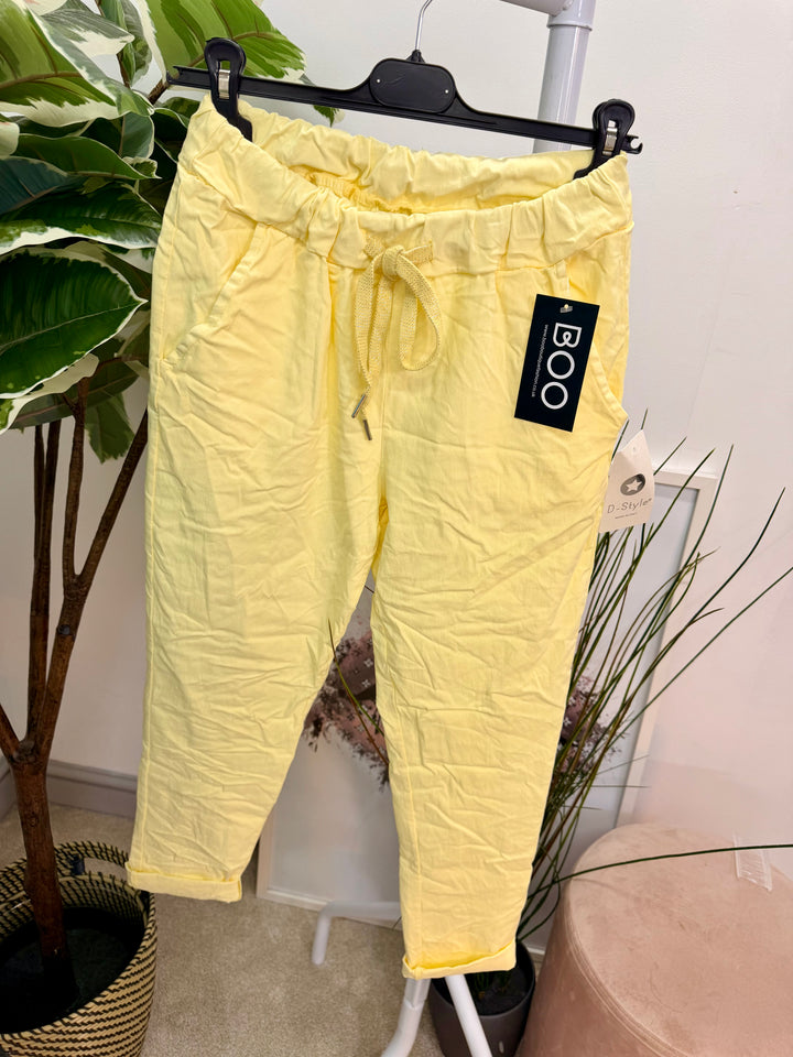 LADIES FASHION STRETCH MAGIC TROUSERS LEMON YELLOW