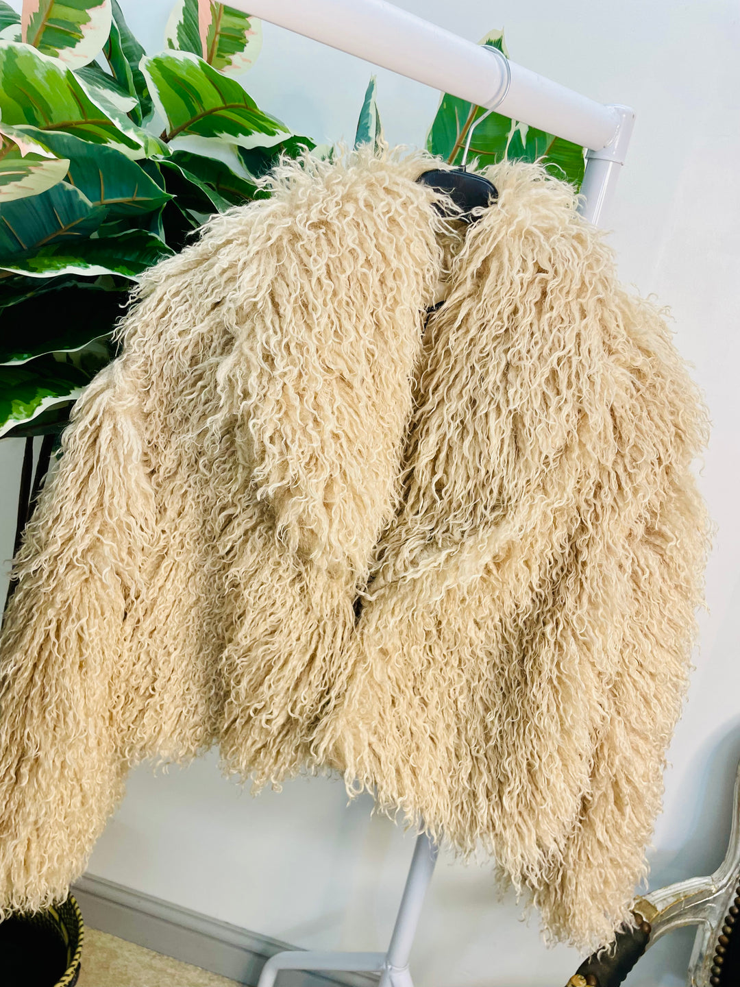 LADIES SHAGGY FLUFFY BOLERO JACKET - BEIGE, GREY & BROWN