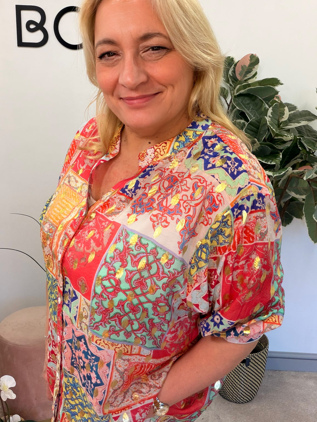 Ladies Red Orange Pink Short Sleeve Blouse Shirt