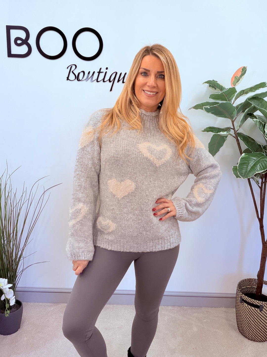 LADIES FASHION CHUNKY KNIT HEART JUMPER - PINK, BLUE, BEIGE & GREY