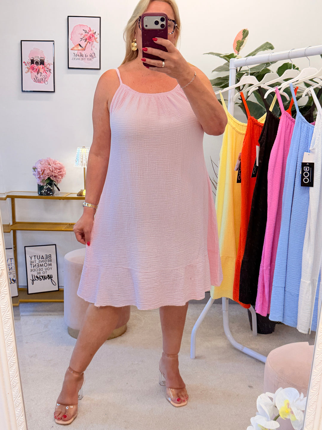 Ladies Cheesecloth Sun Dress - Brown, Pink, White, Lemon, Blue, Orange